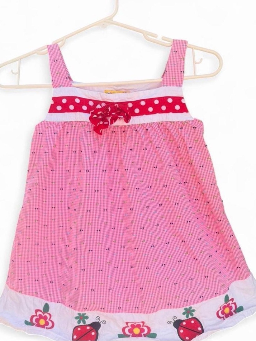 Girls Pink Polka Trim Sleeveless Casual Dress